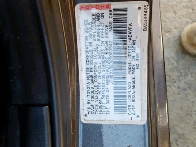 JTHBD192320060542 - 2002 LEXUS IS 300 BLACK photo 10