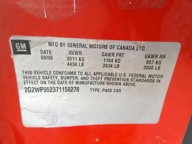 2G2WP552371150278 - 2007 PONTIAC GRAND PRIX Qırmızı foto 10