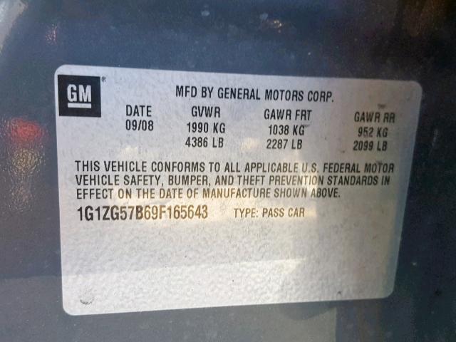 1G1ZG57B69F165643 - 2009 CHEVROLET MALIBU LS 灰色 照片 10