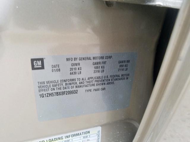 1G1ZH57BX8F209932 - 2008 CHEVROLET MALIBU 1LT  照片 10