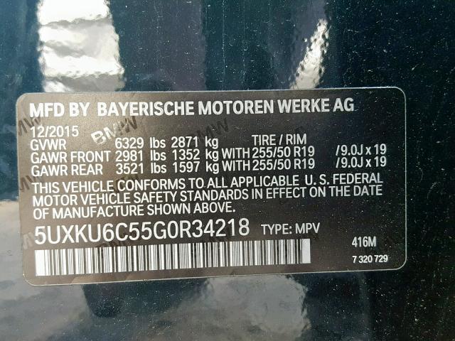 5UXKU6C55G0R34218 - 2016 BMW X6 XDRIVE5 BLACK photo 10