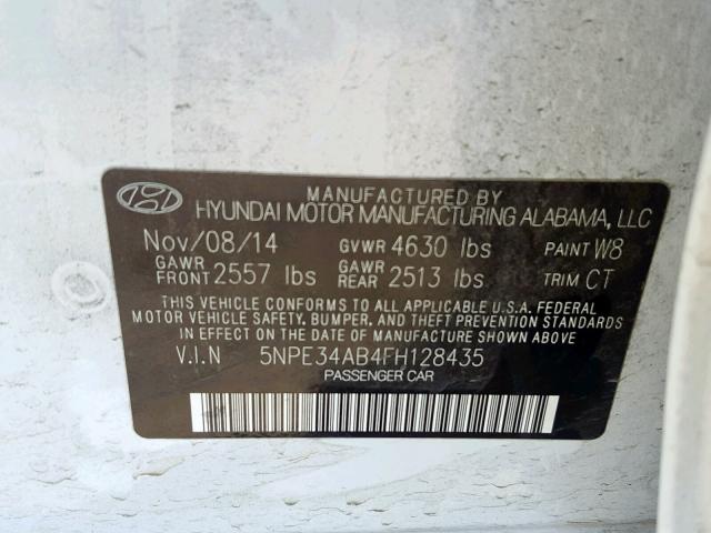 5NPE34AB4FH128435 - 2015 HYUNDAI SONATA SPO WHITE photo 10