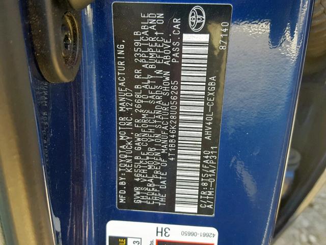 4T1BB46K28U056265 - 2008 TOYOTA CAMRY HYBR BLUE photo 10