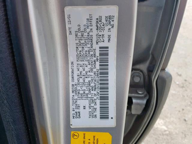 JTJGF10U120128642 - 2002 LEXUS RX 300 SILVER photo 10