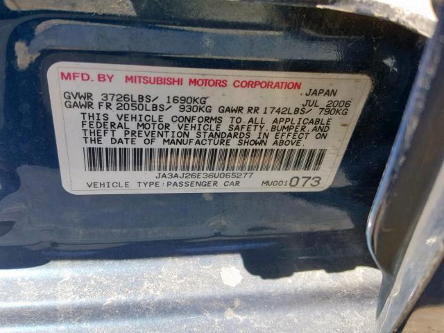 JA3AJ26E36U065277 - 2006 MITSUBISHI LANCER ES BLUE photo 10