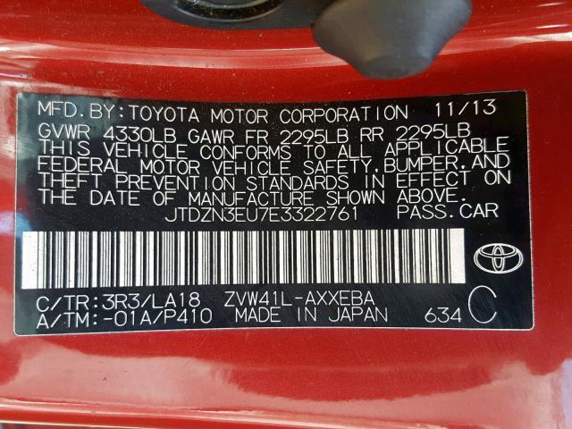 JTDZN3EU7E3322761 - 2014 TOYOTA PRIUS V RED photo 10