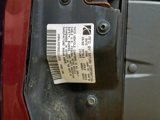 1G8AL52F83Z111531 - 2003 SATURN ION LEVEL RED photo 10