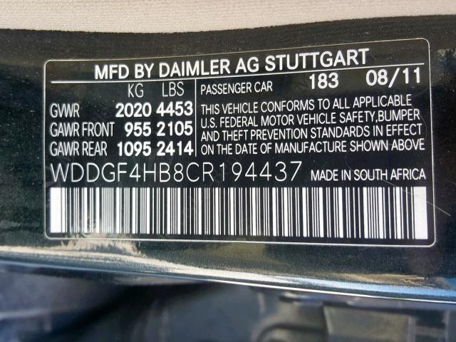 WDDGF4HB8CR194437 - 2012 MERCEDES-BENZ C 250 BLACK photo 10