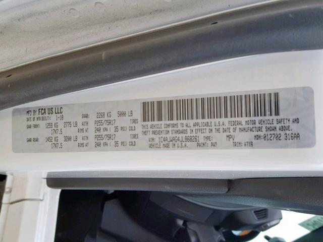 1C4AJWAG4JL868261 - 2018 JEEP WRANGLER S WHITE photo 10