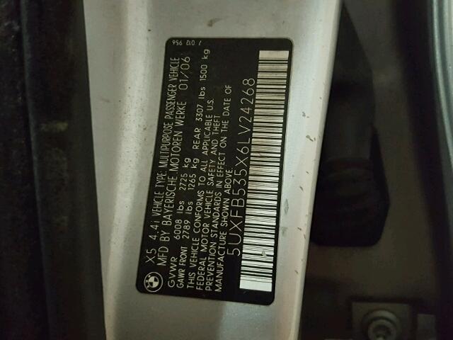 5UXFB535X6LV24268 - 2006 BMW X5 4.4I SILVER photo 10