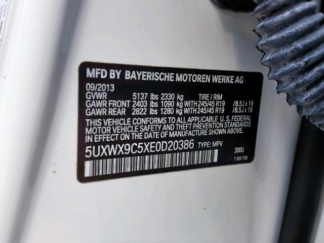 5UXWX9C5XE0D20386 - 2014 BMW X3 XDRIVE2 WHITE photo 10