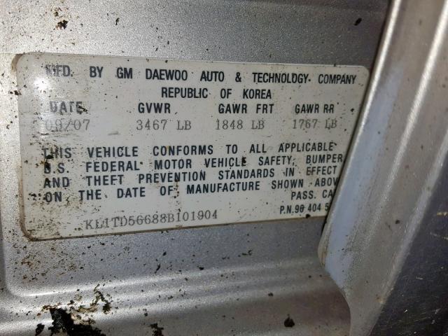 KL1TD56688B101904 - 2008 CHEVROLET AVEO BASE Gümüş foto 10