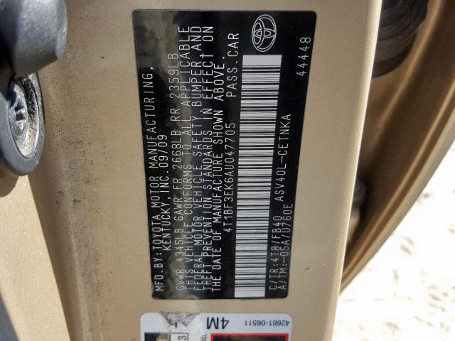 4T1BF3EK6AU047705 - 2010 TOYOTA CAMRY BASE SILVER photo 10