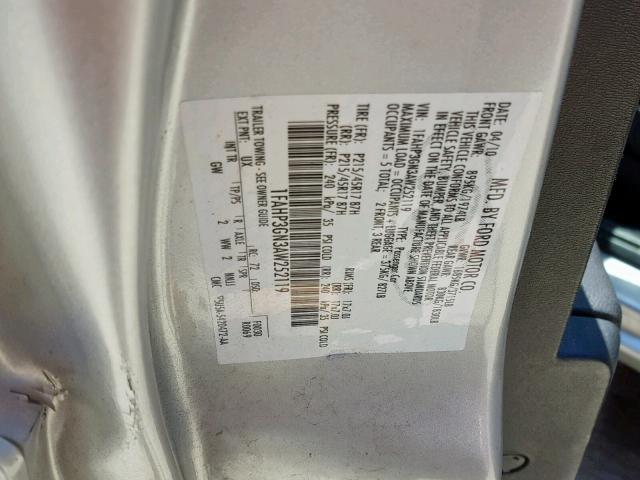 1FAHP3GN3AW252119 - 2010 FORD FOCUS SES SILVER photo 10