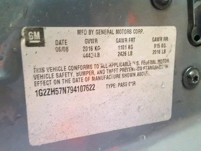 1G2ZH57N794107622 - 2009 PONTIAC G6 GT GRAY photo 10