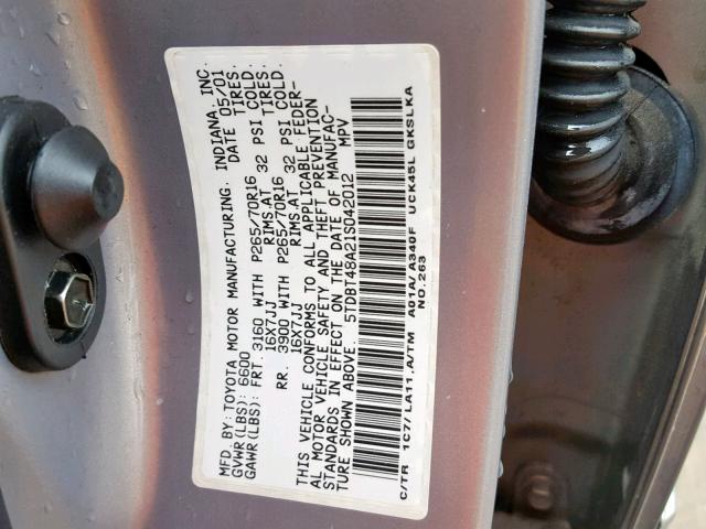 5TDBT48A21S042012 - 2001 TOYOTA SEQUOIA LI SILVER photo 10