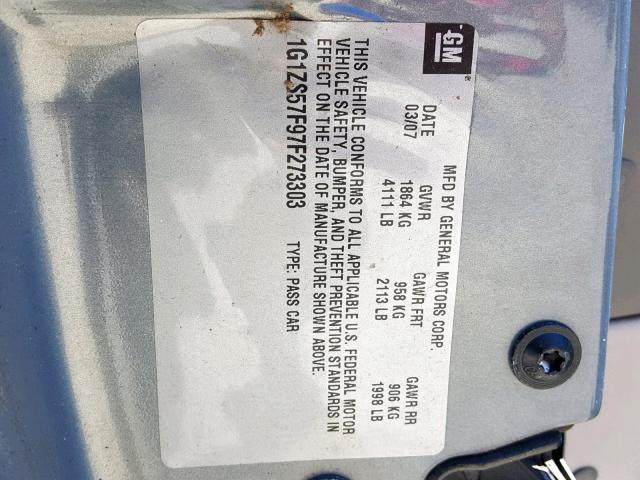 1G1ZS57F97F273303 - 2007 CHEVROLET MALIBU LS BLUE photo 10