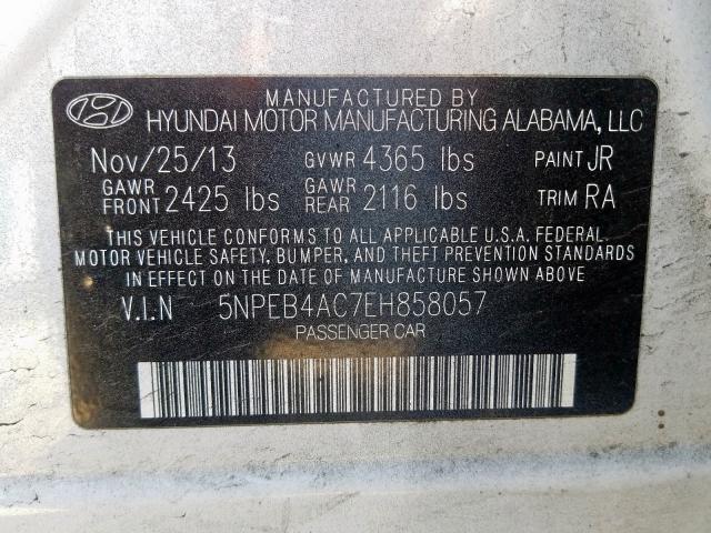 5NPEB4AC7EH858057 - 2014 HYUNDAI SONATA GLS  photo 10