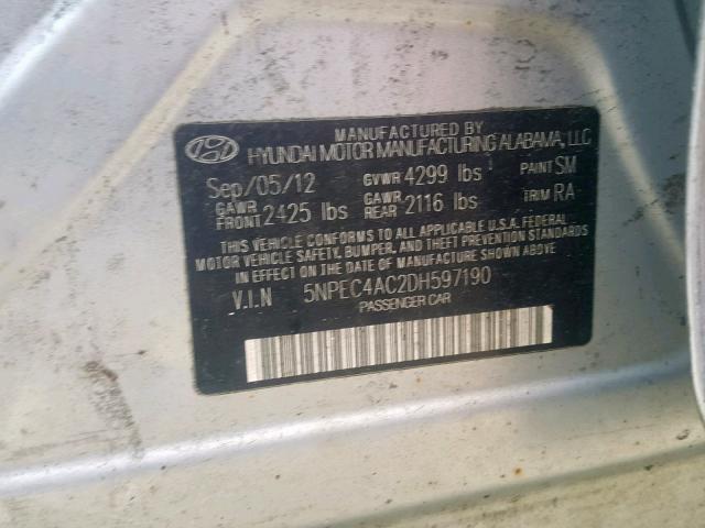 5NPEC4AC2DH597190 - 2013 HYUNDAI SONATA SE SILVER photo 10