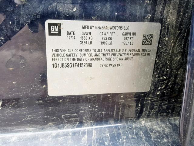 1G1JB5SG1F4152398 - 2015 CHEVROLET SONIC LS BLUE photo 10