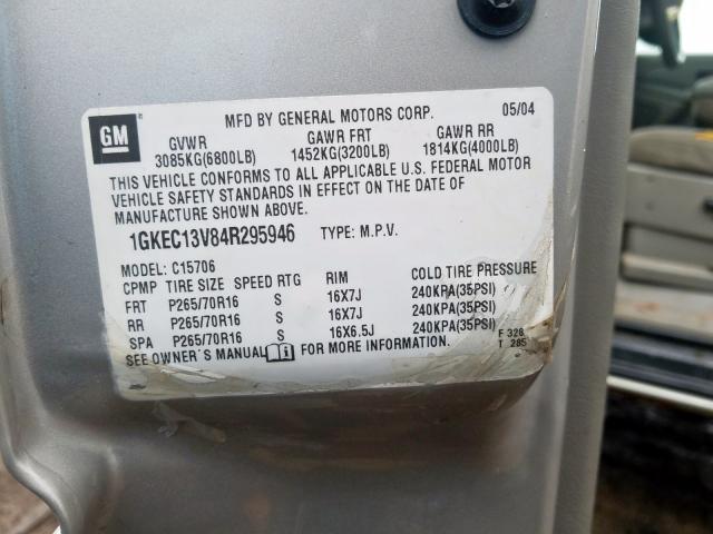 1GKEC13V84R295946 - 2004 GMC YUKON  photo 10