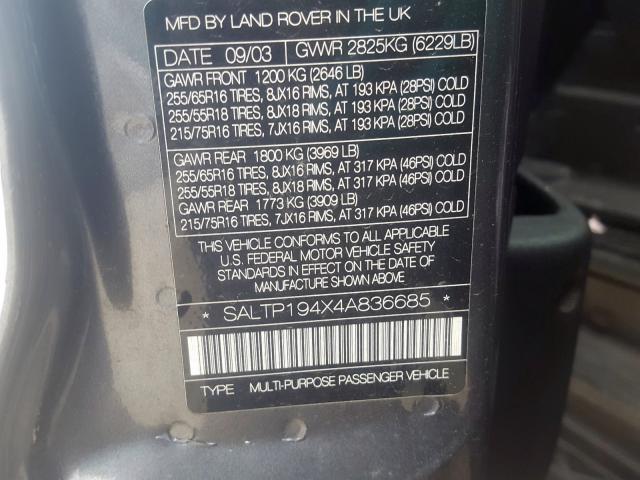 SALTP194X4A836685 - 2004 LAND ROVER DISCOVERY II HSE  photo 10