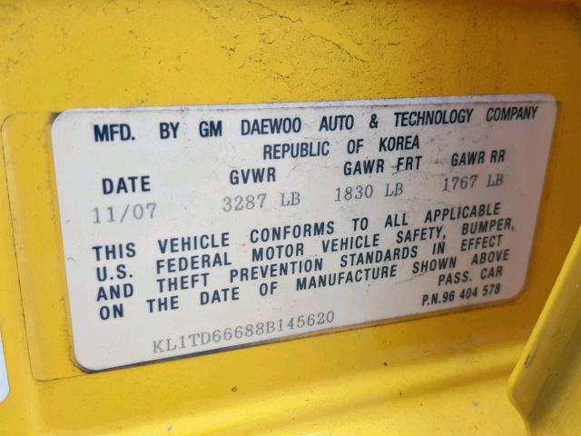 KL1TD66688B145620 - 2008 CHEVROLET AVEO BASE Сары фото 10