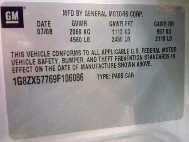 1G8ZX57769F106086 - 2009 SATURN AURA XR SILVER photo 10