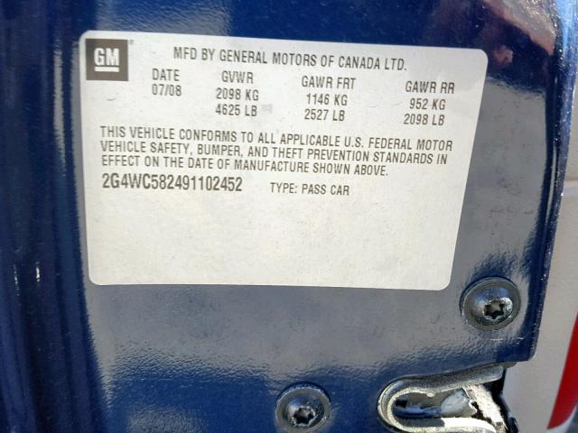 2G4WC582491102452 - 2009 BUICK LACROSSE C BLUE photo 10