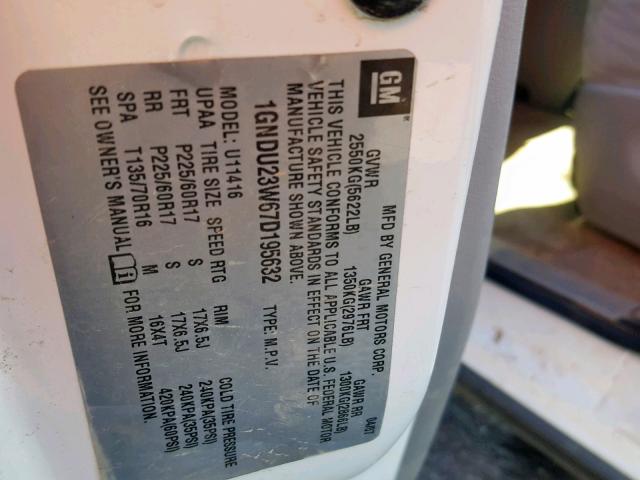 1GNDU23W67D195632 - 2007 CHEVROLET UPLANDER L 白色 照片 10