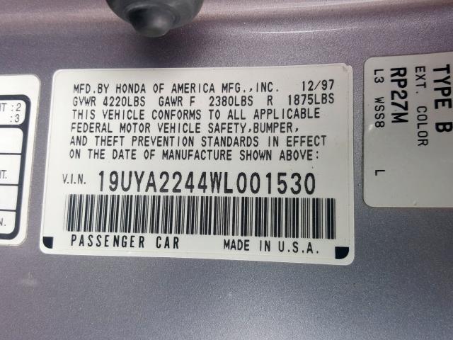 19UYA2244WL001530 - 1998 ACURA 3.0CL  zdjęcie 10