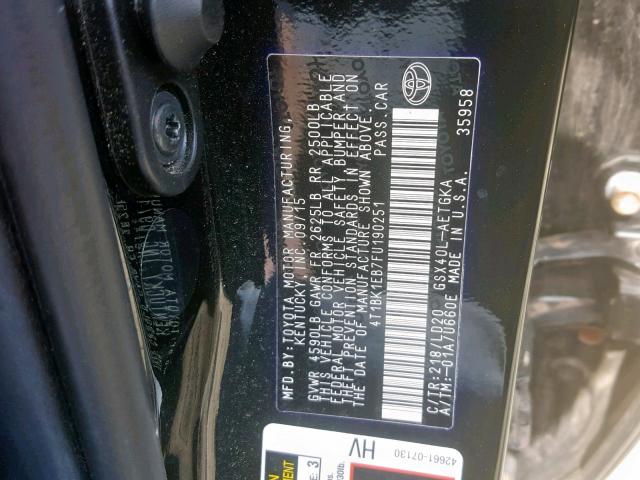 4T1BK1EB7FU190251 - 2015 TOYOTA AVALON XLE BLUE photo 10