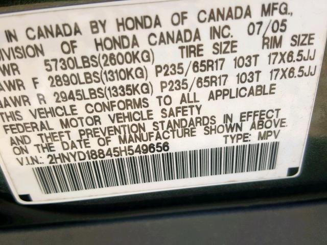 2HNYD18845H549656 - 2005 ACURA MDX TOURIN BLUE photo 10