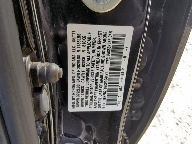 19XFB2F97CE004421 - 2012 HONDA CIVIC EXL 黑色 照片 10