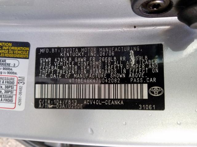 4T1BE46K47U042082 - 2007 TOYOTA CAMRY CE  photo 10