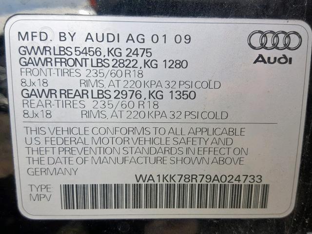 WA1KK78R79A024733 - 2009 AUDI Q5 3.2 BLACK photo 10