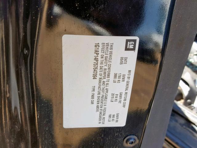 1G1AP14P757647094 - 2005 CHEVROLET COBALT SS BLACK photo 10