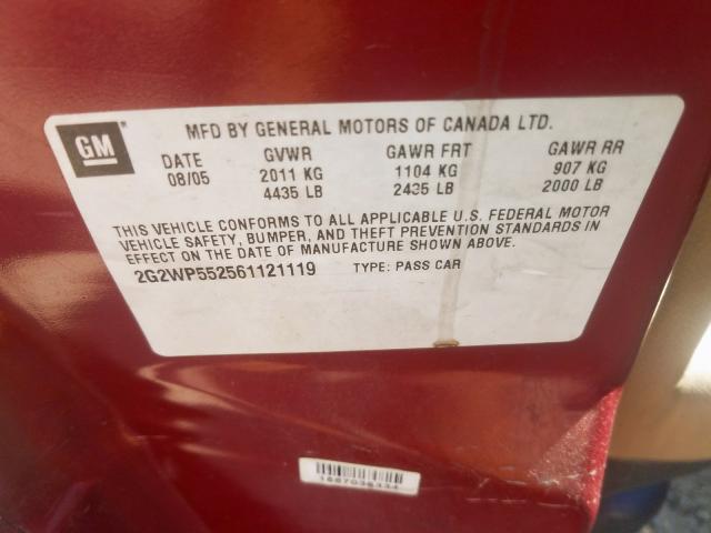 2G2WP552561121119 - 2006 PONTIAC GRAND PRIX  фото 10