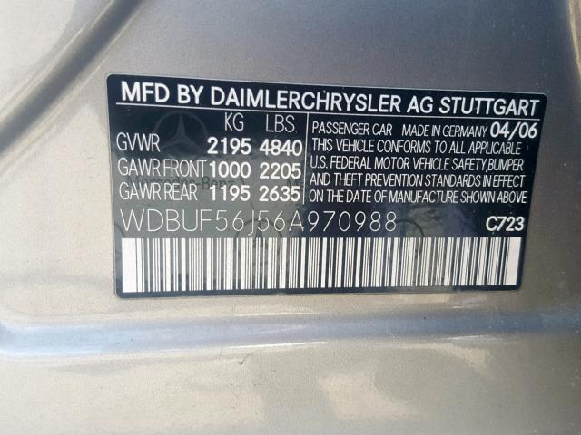 WDBUF56J56A970988 - 2006 MERCEDES-BENZ E 350 SILVER photo 10