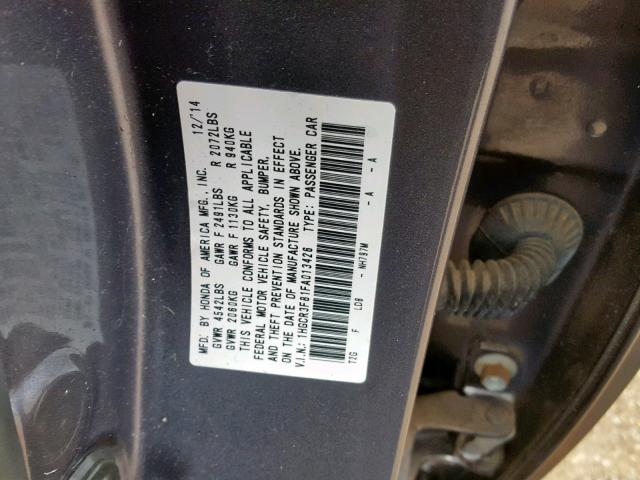 1HGCR3F81FA013426 - 2015 HONDA ACCORD EXL GRAY photo 10