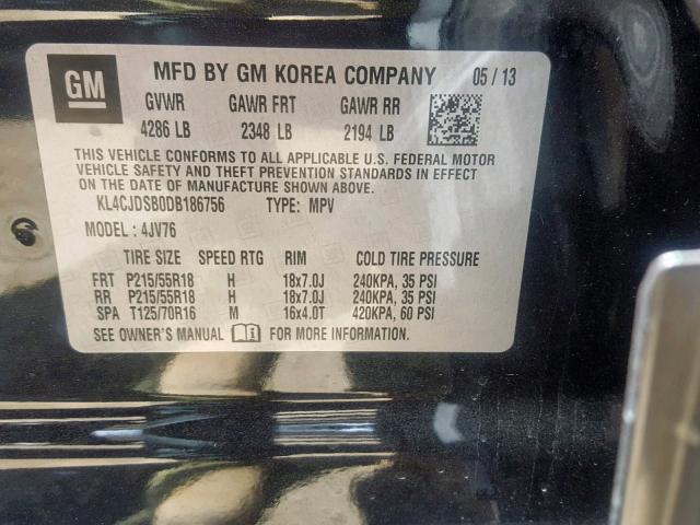 KL4CJDSB0DB186756 - 2013 BUICK ENCORE PRE BLACK photo 10