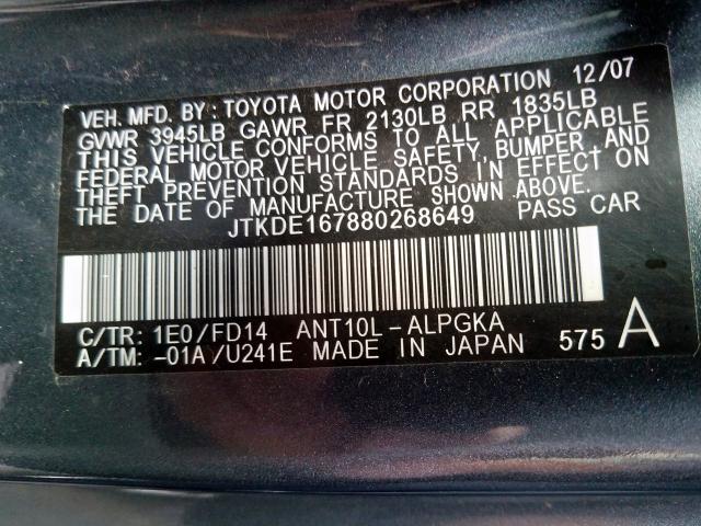 JTKDE167880268649 - 2008 TOYOTA SCION TC  ფოტო 10