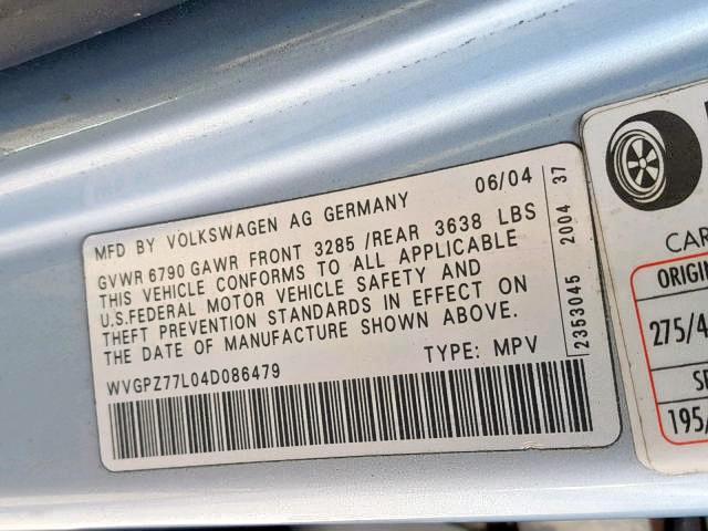 WVGPZ77L04D086479 - 2004 VOLKSWAGEN TOUAREG TD SILVER photo 10