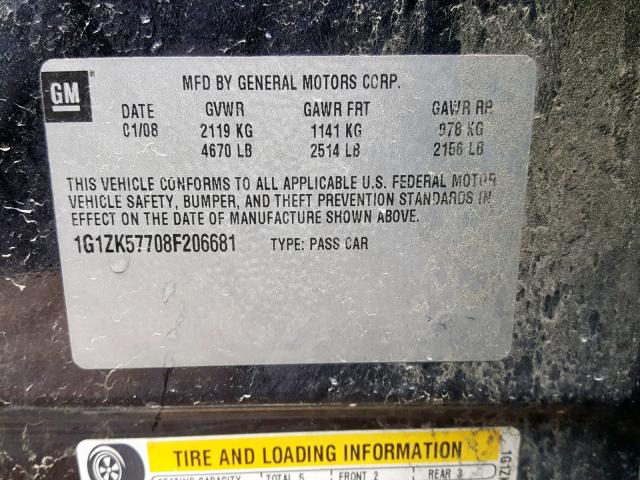 1G1ZK57708F206681 - 2008 CHEVROLET MALIBU LTZ ნაცრისფერი ფოტო 10