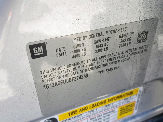 1G1ZA5EU0BF374243 - 2011 CHEVROLET MALIBU LS SILVER photo 10