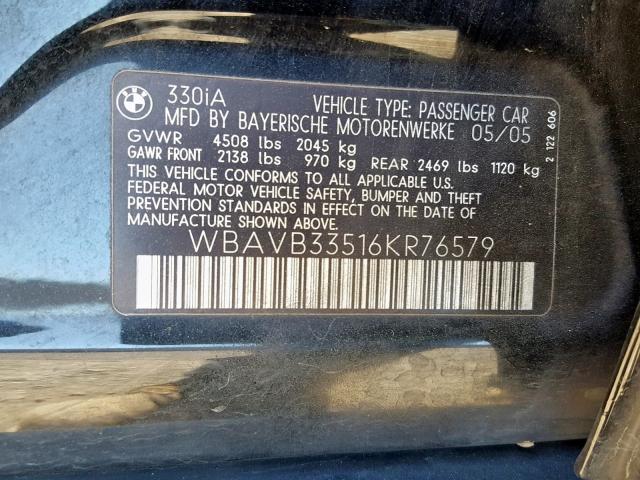 WBAVB33516KR76579 - 2006 BMW 330 I BLACK photo 10