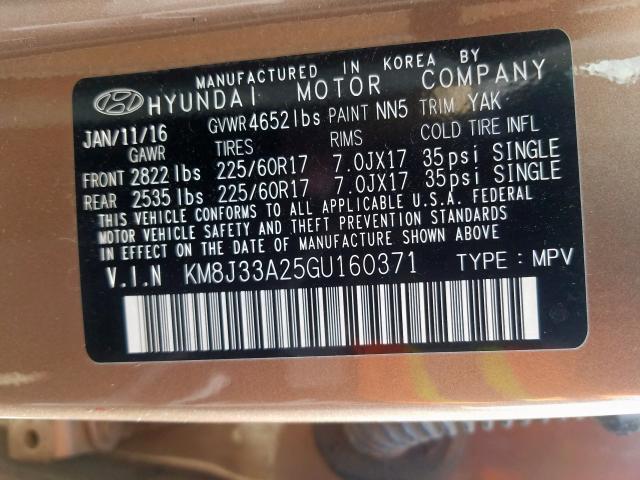 KM8J33A25GU160371 - 2016 HYUNDAI TUCSON LIMITED  photo 10