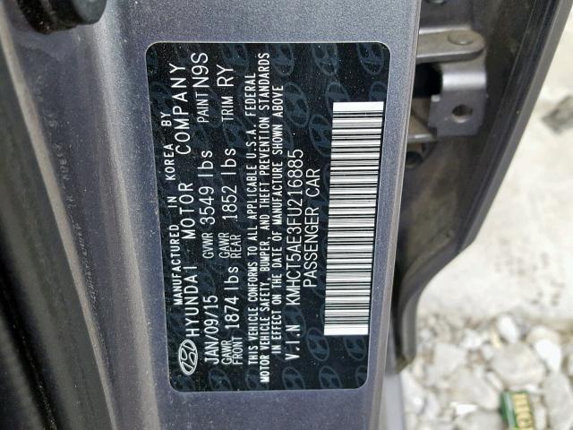 KMHCT5AE3FU216885 - 2015 HYUNDAI ACCENT GS GRAY photo 10