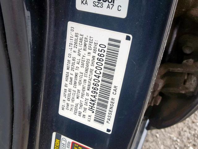 JH4KA96604C006650 - 2004 ACURA 3.5RL GRAY photo 10