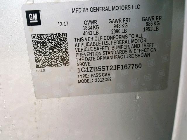 1G1ZB5ST2JF167750 - 2018 CHEVROLET MALIBU LS GRAY photo 10